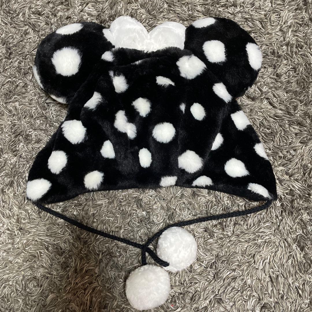 ミニーちゃん ドット水玉模様ファンキャップ 黒 ディズニーランド