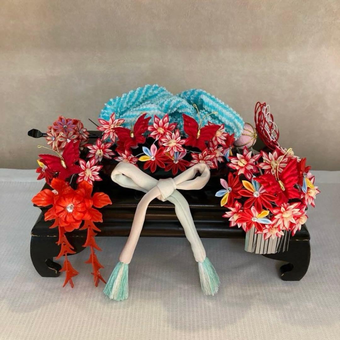 専用　七五三　花盛り！小菊と蝶々の花簪　Uピン簪　ビラ簪　花玉簪　水引簪　玉飾り