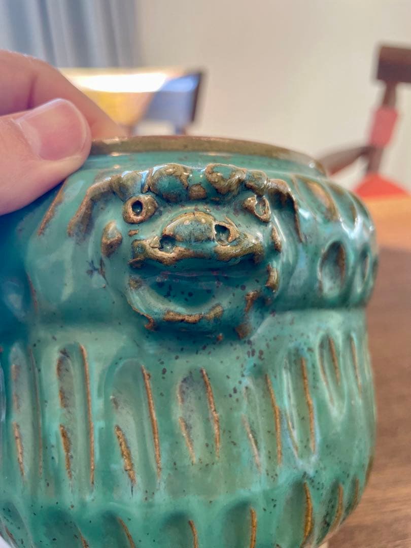 小橋川源慶 】オーグスヤー 蓋付壺 壺屋焼 沖縄 緑釉 水指