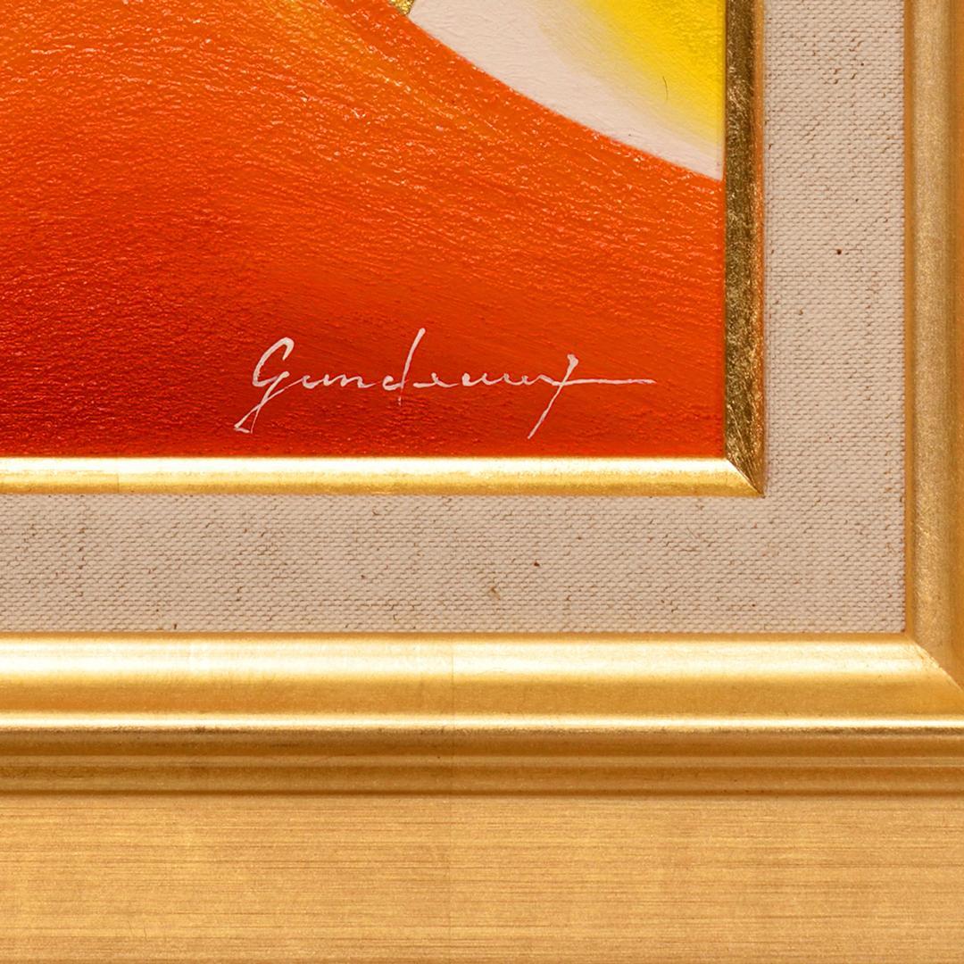 小さくてもお部屋が華やぐ●24K純金太陽開運赤富士山▲がんどうあつし油絵画F0号