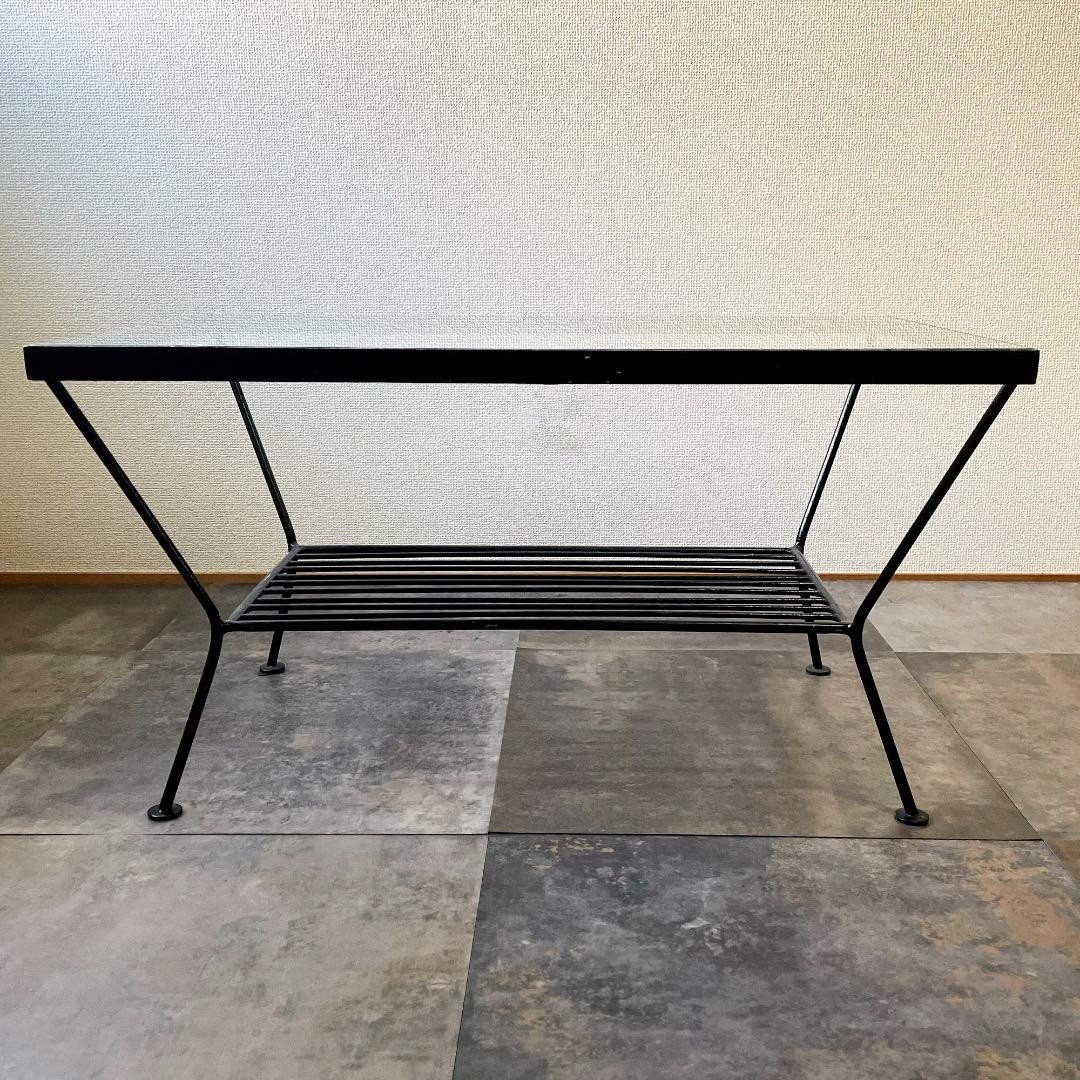 unico “EDDY” ガラス×アイアン ローテーブル 黒 透明 鉄