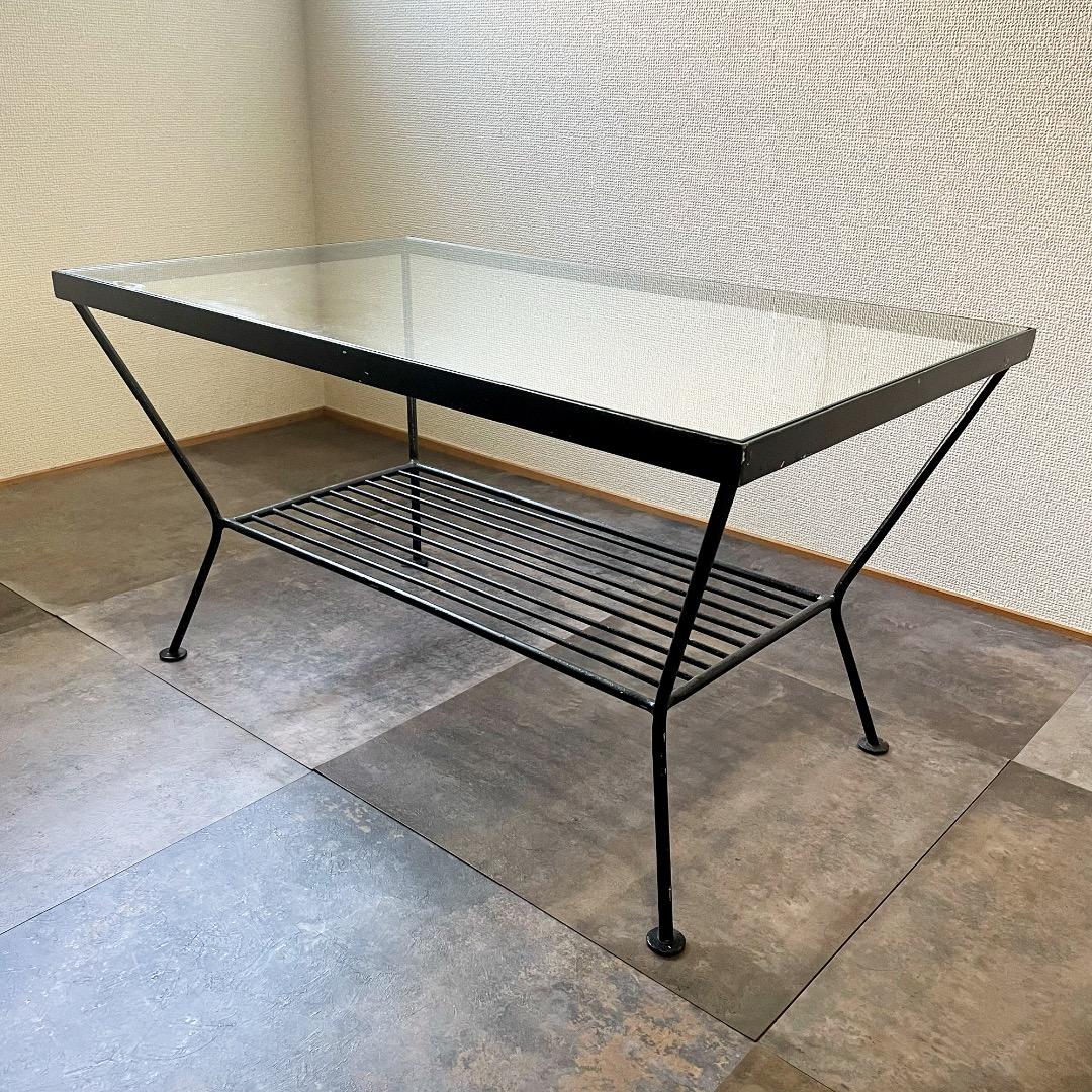 unico “EDDY” ガラス×アイアン ローテーブル 黒 透明 鉄