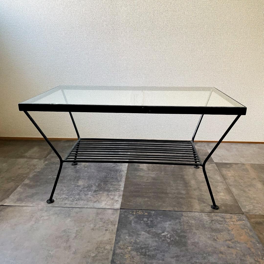 unico “EDDY” ガラス×アイアン ローテーブル 黒 透明 鉄