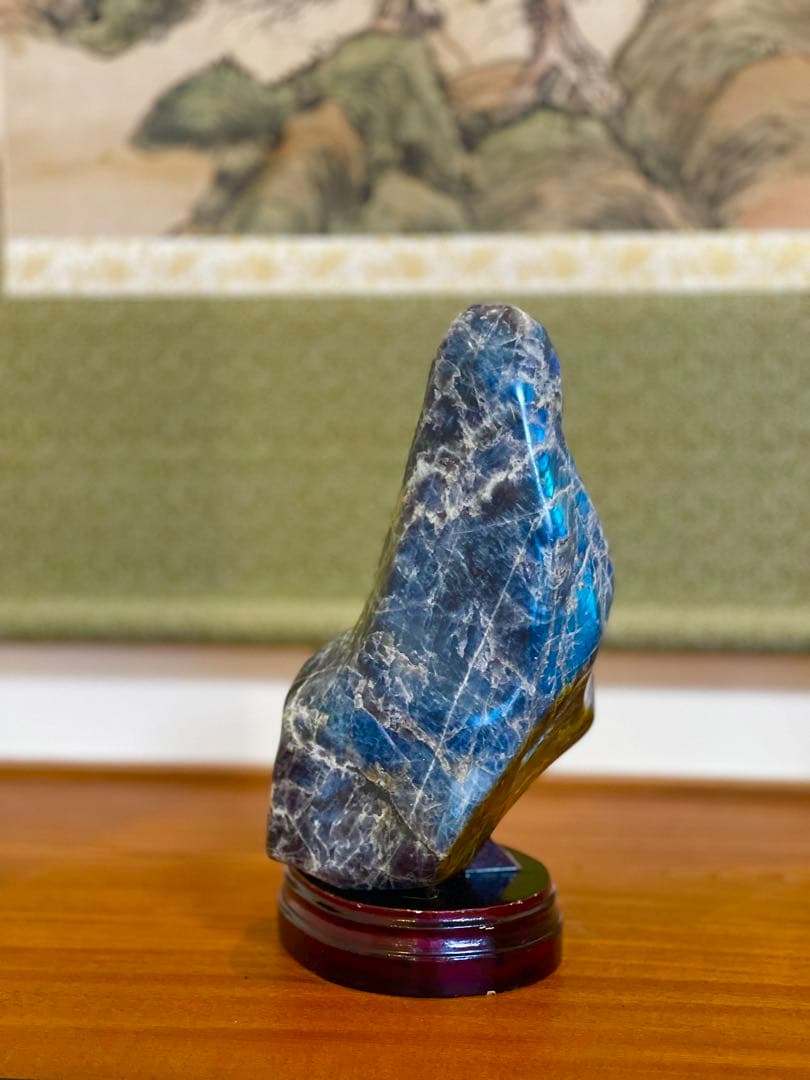 ラブラドライト　原石　ルース　青色と黒色の石の置物 約30cm