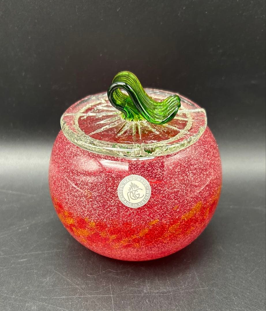 琉球ガラス　泡カレット　菓子入れ　キャニスター　レッド　イエロー　ブルー　未使用