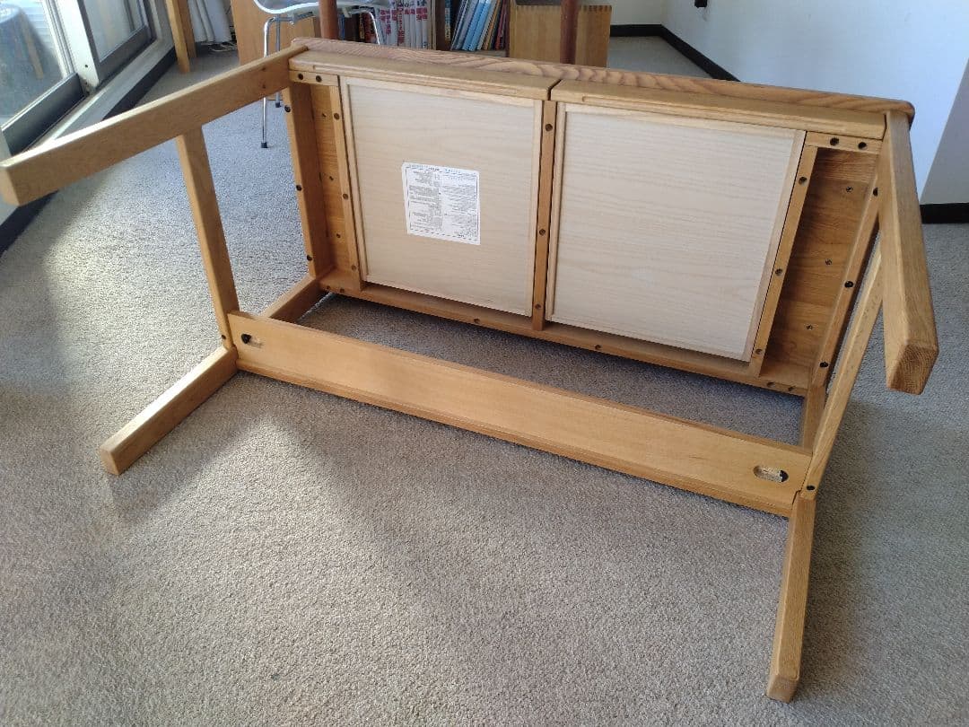 【訳あり美品】MUJI/無印良品 オーク無垢材デスク110cm引出足元棚付学習机