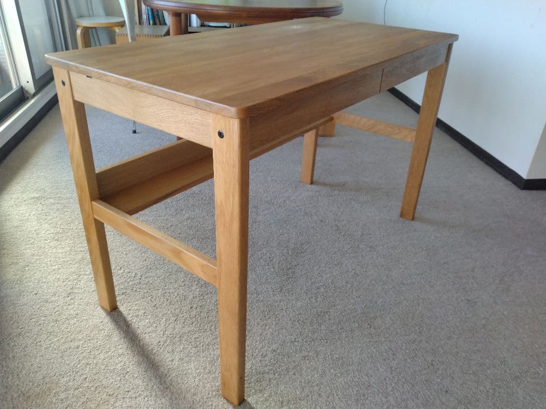 【訳あり美品】MUJI/無印良品 オーク無垢材デスク110cm引出足元棚付学習机