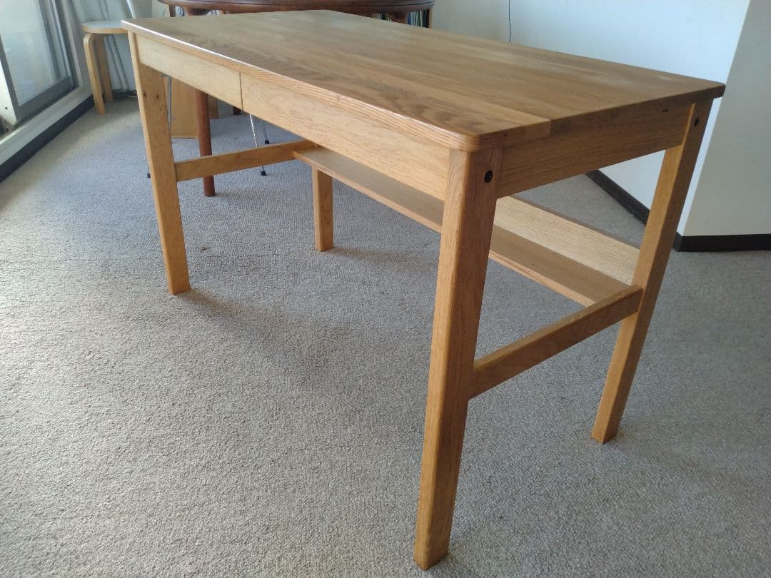 【訳あり美品】MUJI/無印良品 オーク無垢材デスク110cm引出足元棚付学習机