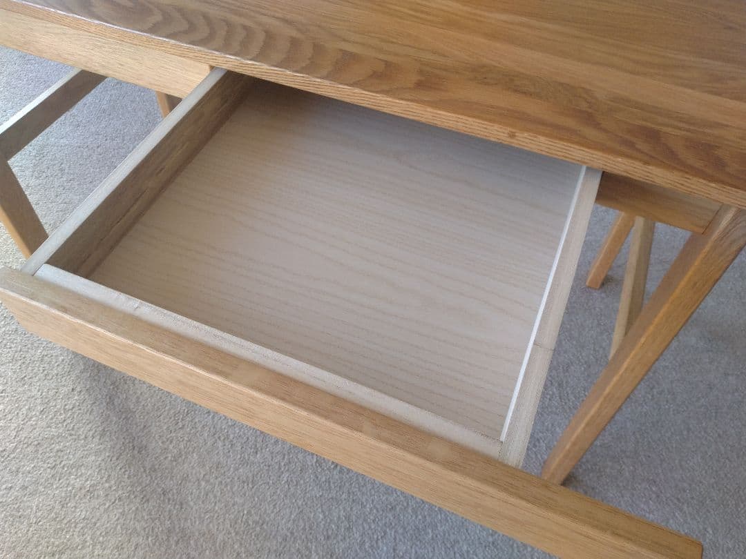 【訳あり美品】MUJI/無印良品 オーク無垢材デスク110cm引出足元棚付学習机