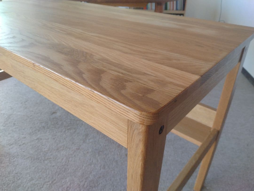 【訳あり美品】MUJI/無印良品 オーク無垢材デスク110cm引出足元棚付学習机