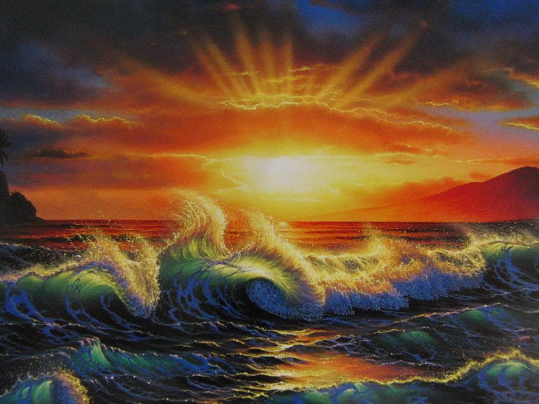 クリスチャン・ラッセン、【ハワイアン　ドーン】、希少な額装用画集より