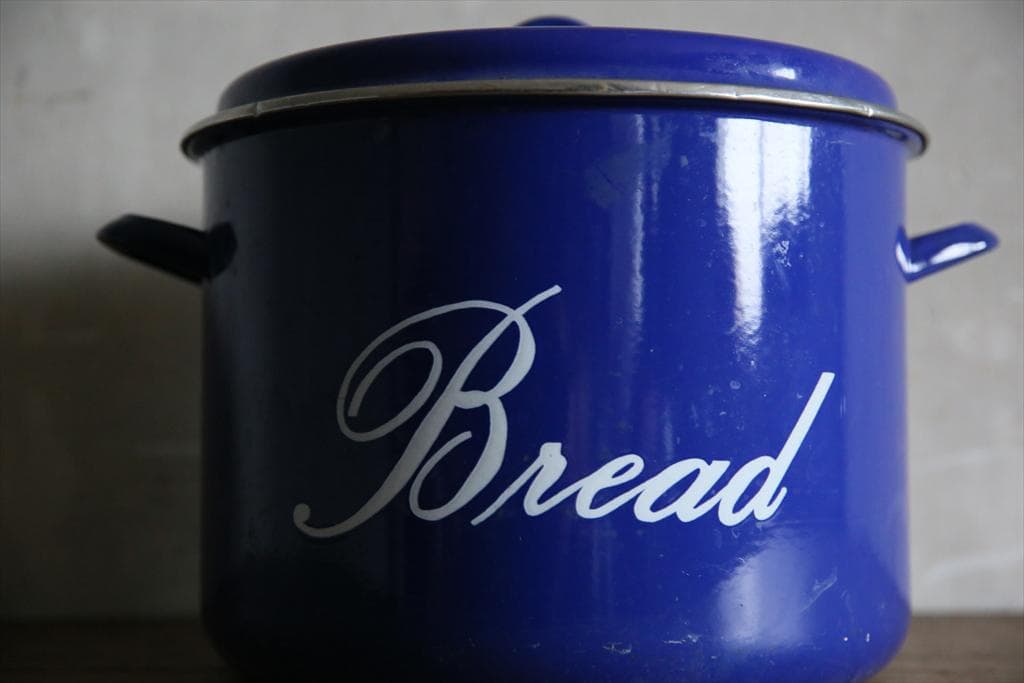 英国アンティーク琺瑯製ブレッド缶/ホーローキャニスター/米びつ(79-477)
