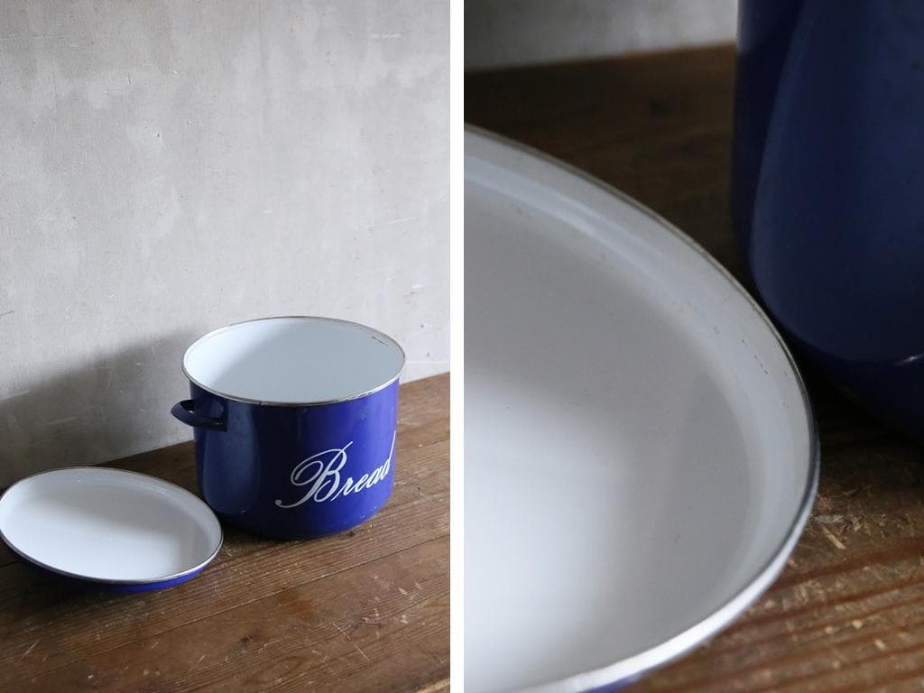 英国アンティーク琺瑯製ブレッド缶/ホーローキャニスター/米びつ(79-477)