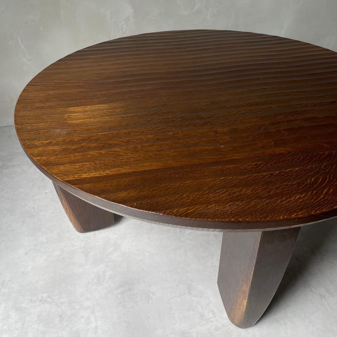 飛騨高山　高級家具　無垢材　円形　木製　ローテーブル ダークブラウン　円卓　座卓