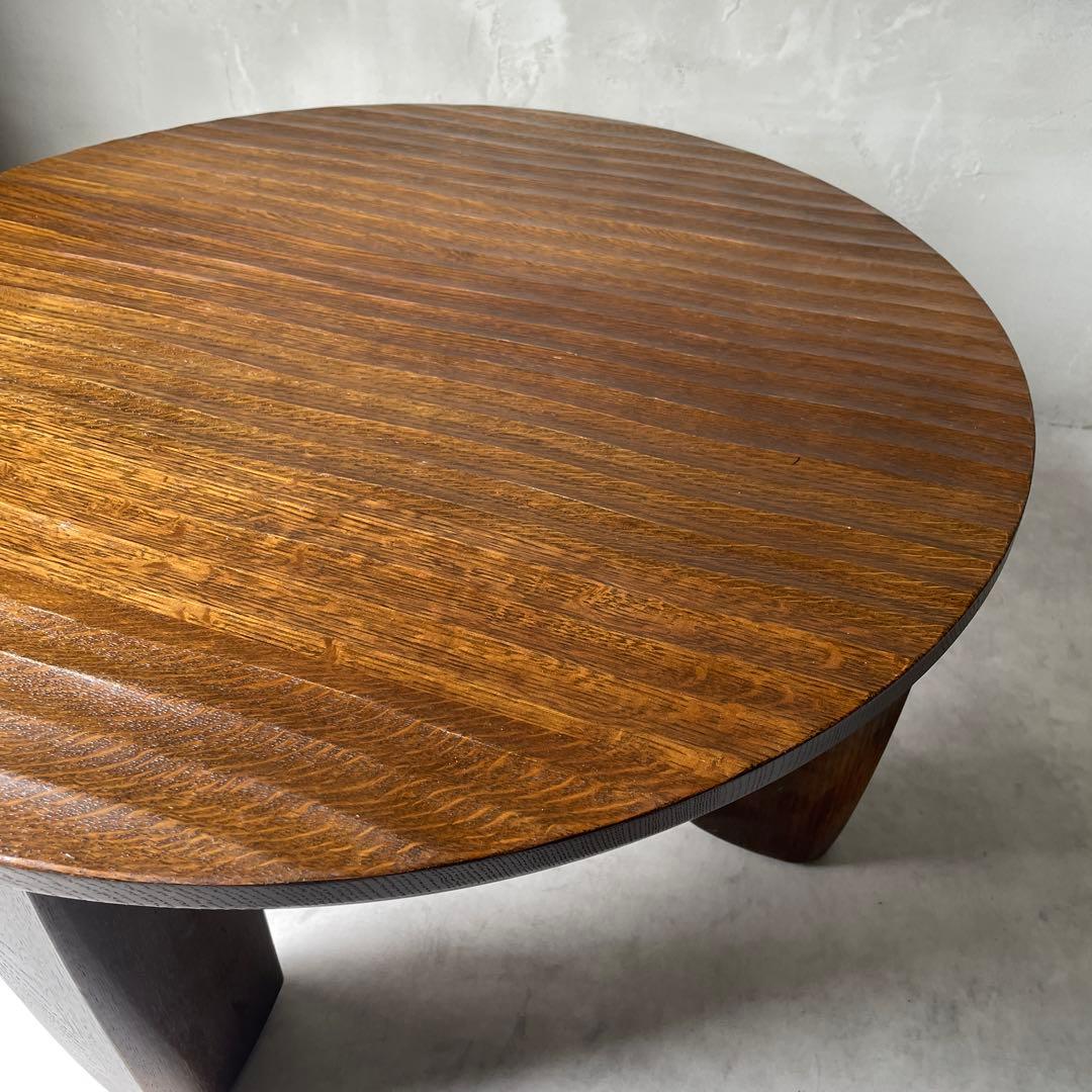 飛騨高山　高級家具　無垢材　円形　木製　ローテーブル ダークブラウン　円卓　座卓