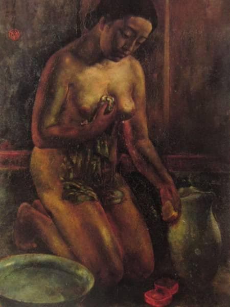 片多徳郎、婦女沐浴之図、希少画集より、新品額装付