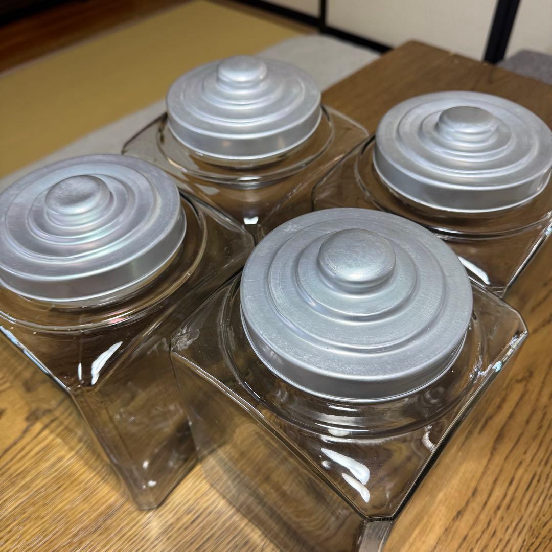 レトロ ガラス瓶 未使用品 アルミ蓋 アンティーク 駄菓子屋 4個セット