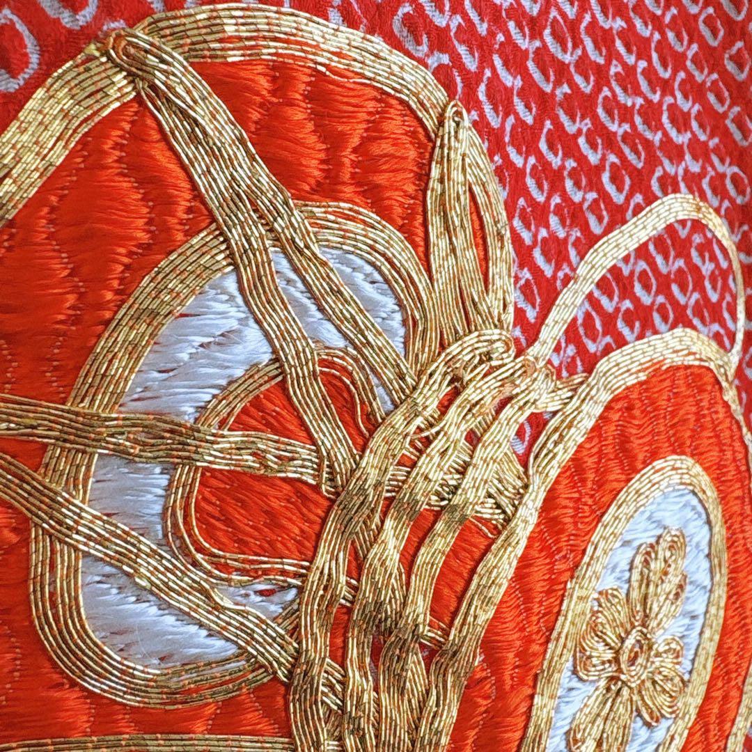 フルセット　七五三　7歳女の子　総しぼり　金糸　刺繍　鼓　黒袋帯　蝶　7066