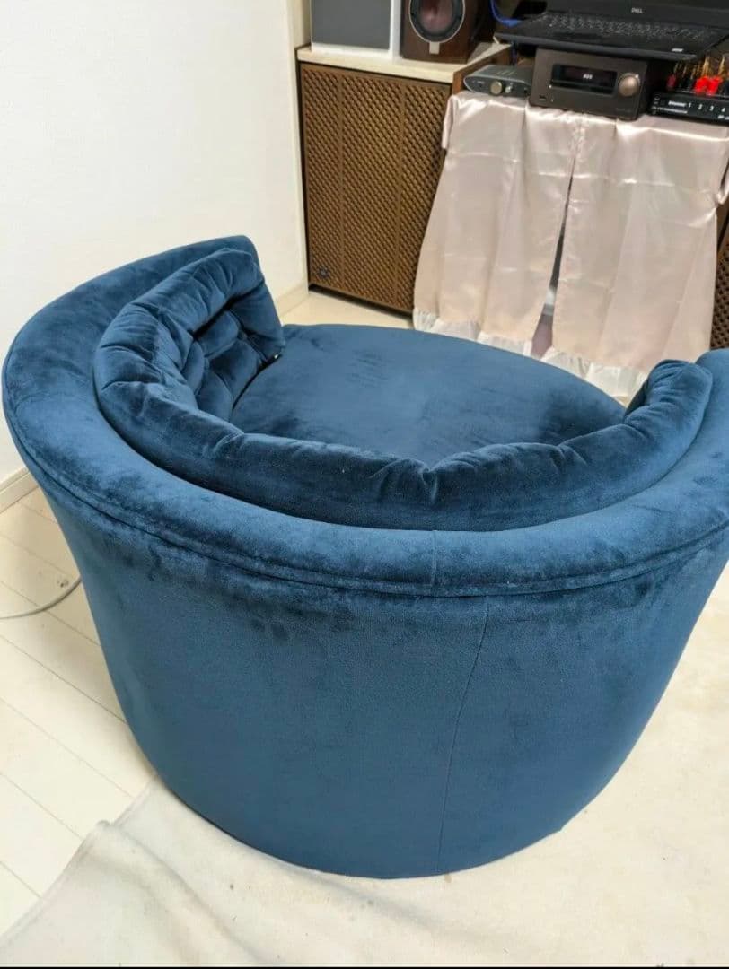 ネイビー ベロア 円形ソファ