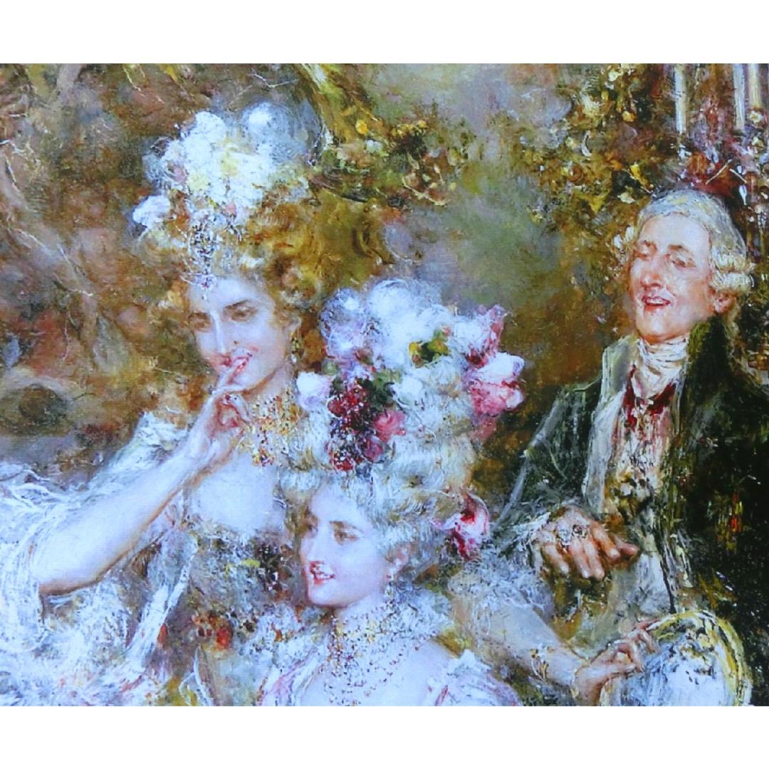 中世ヨーロッパ貴族を描いたロココ額絵 W65cm H55cm