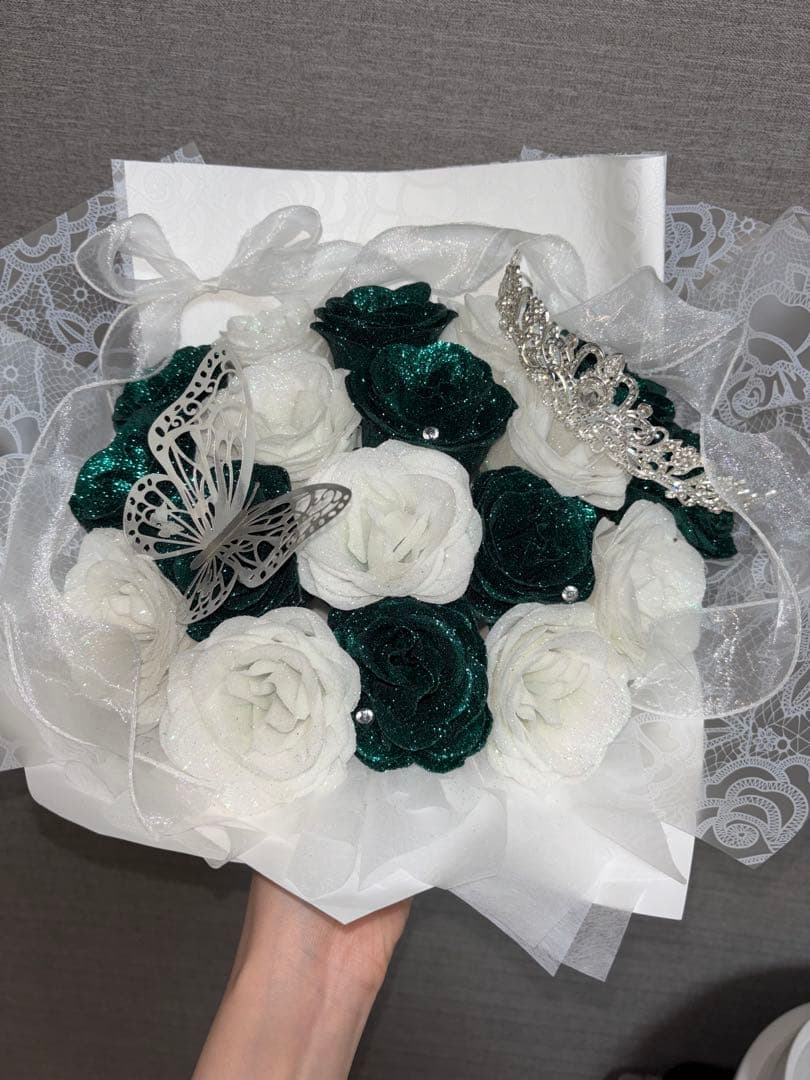 グリッターブーケ ホワイトグリーン