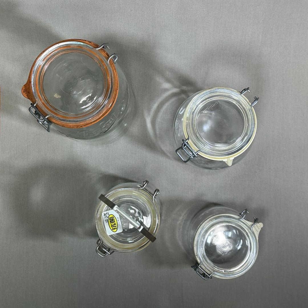 ガラスキャニスター　ガラス製菓子瓶 5点セット◇菓子瓶　レトロ　当時物　古道具