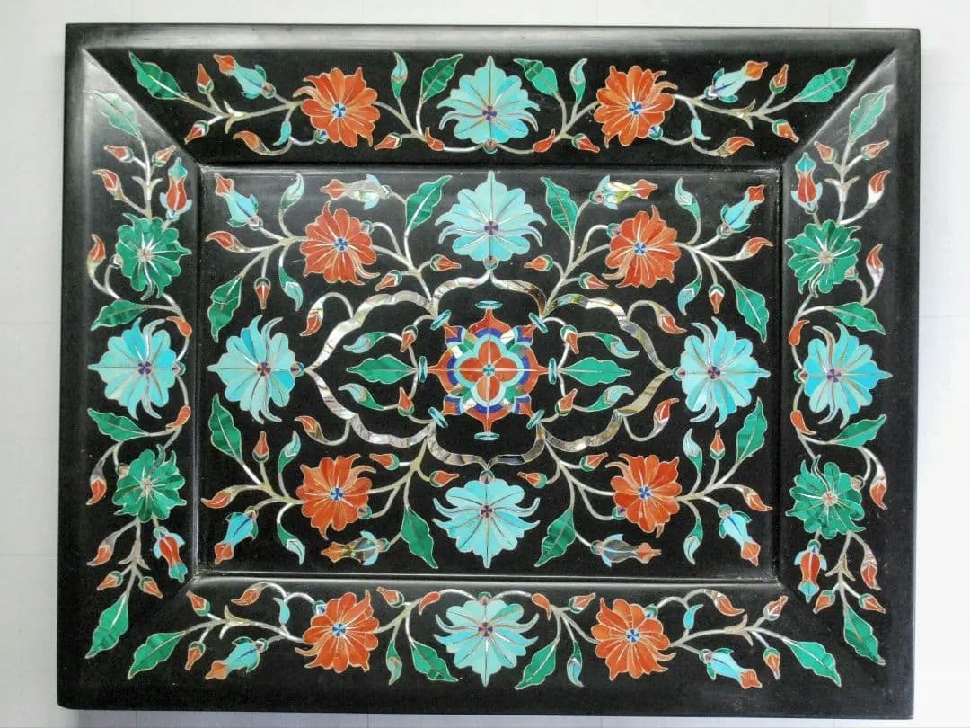 黒大理石　象嵌　トレー　black marble inlay tray