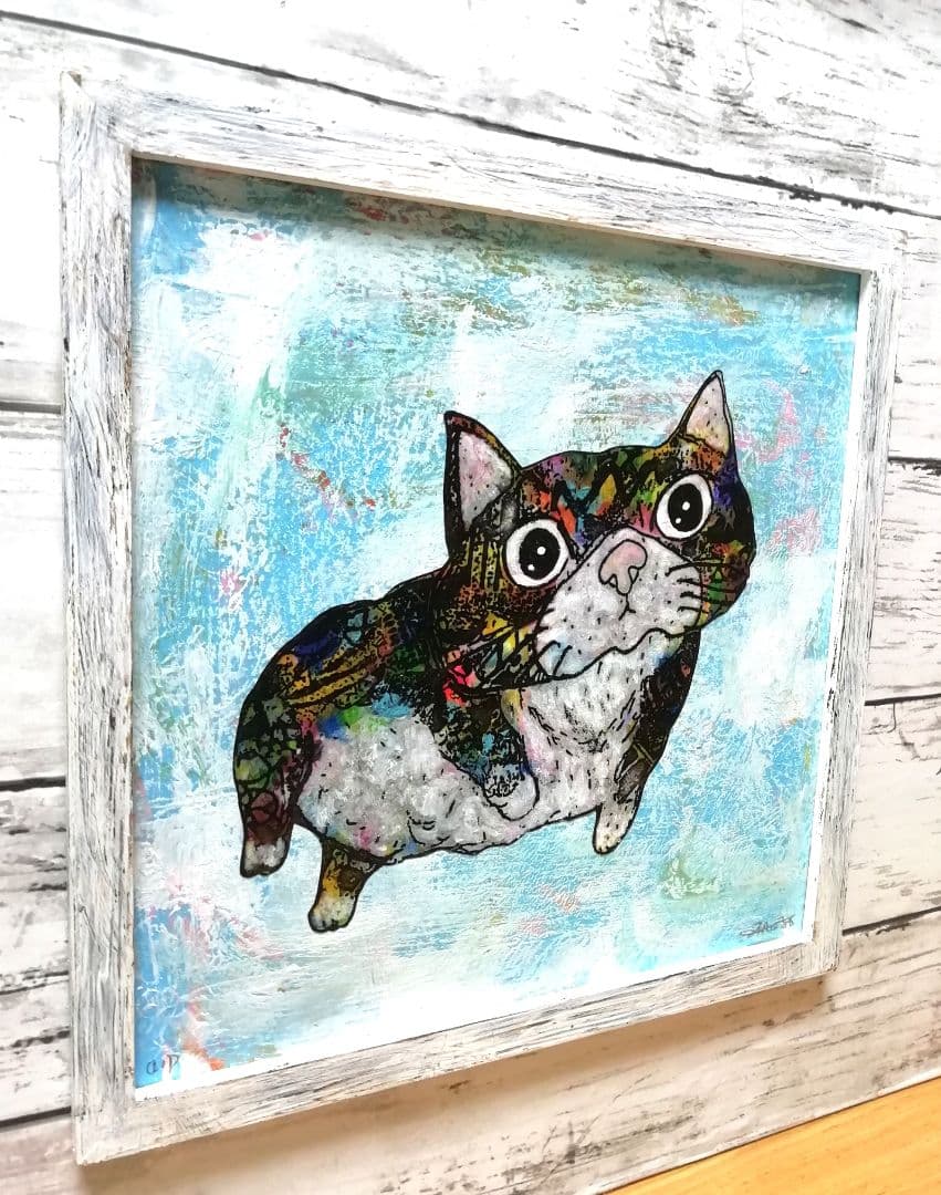 銅版画応用絵画　title「プカプカ猫Neo」