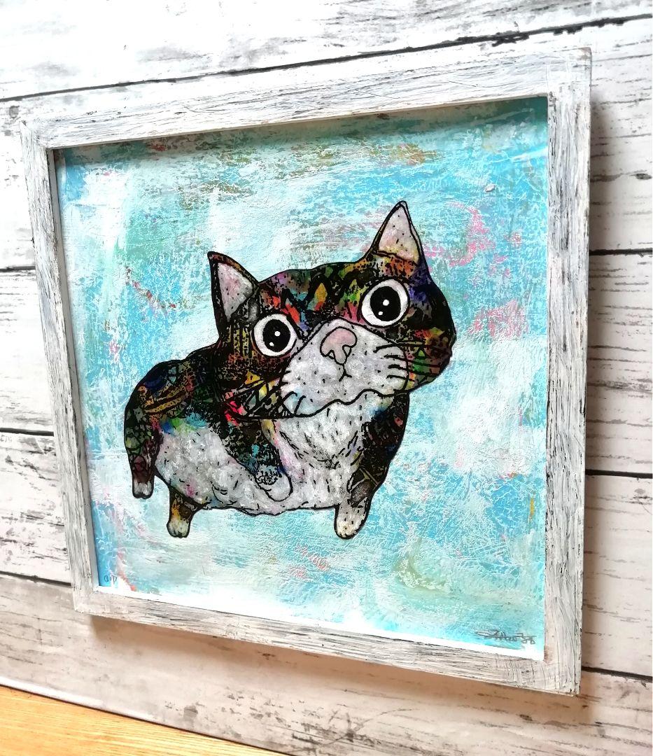 銅版画応用絵画　title「プカプカ猫Neo」