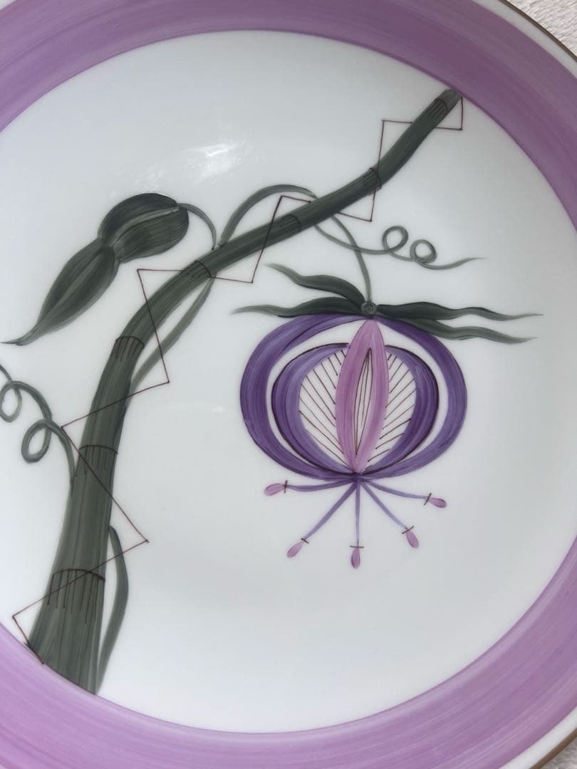 MarieDaageリモージュ　大皿　ディナープレート　ピンクパープル　植物