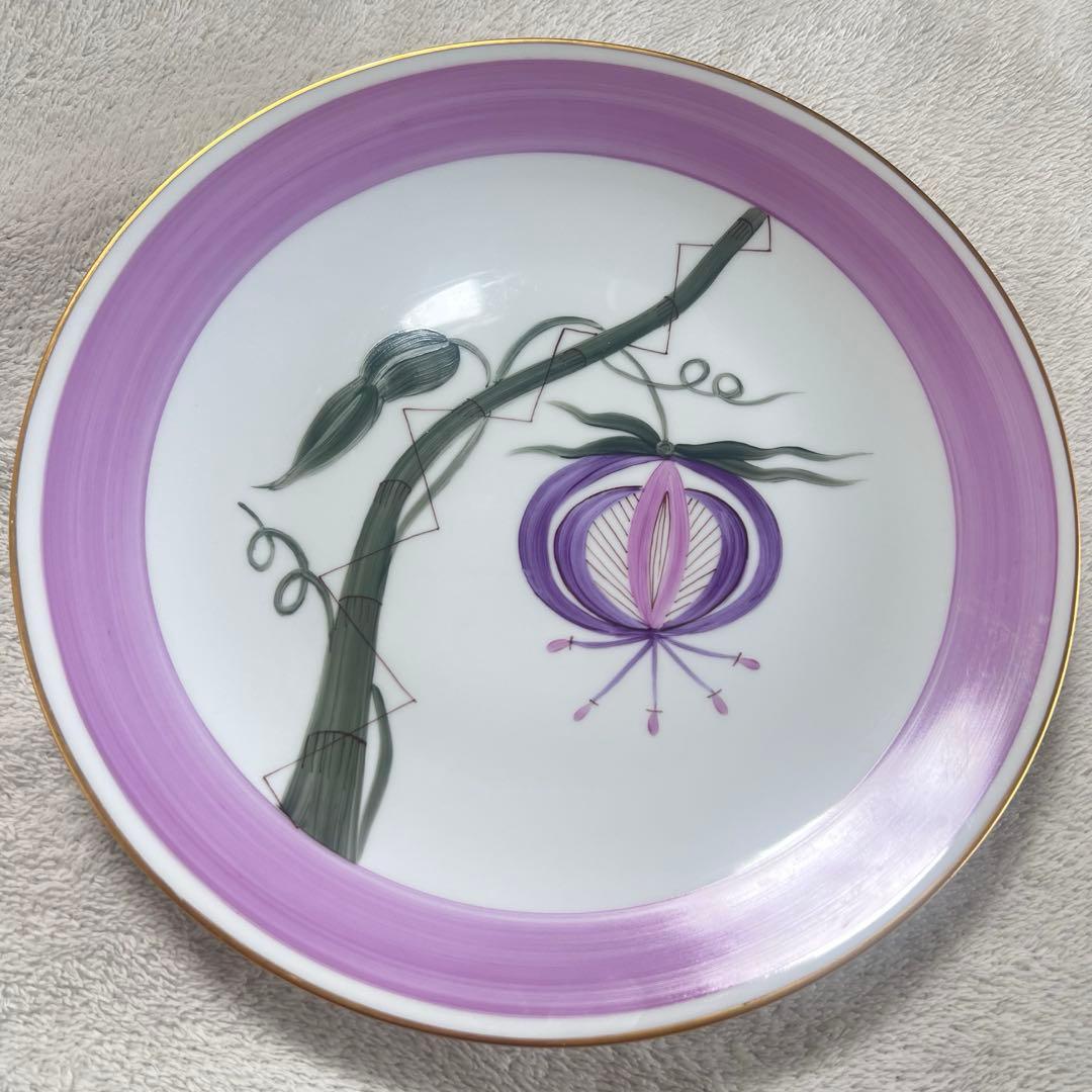 MarieDaageリモージュ　大皿　ディナープレート　ピンクパープル　植物
