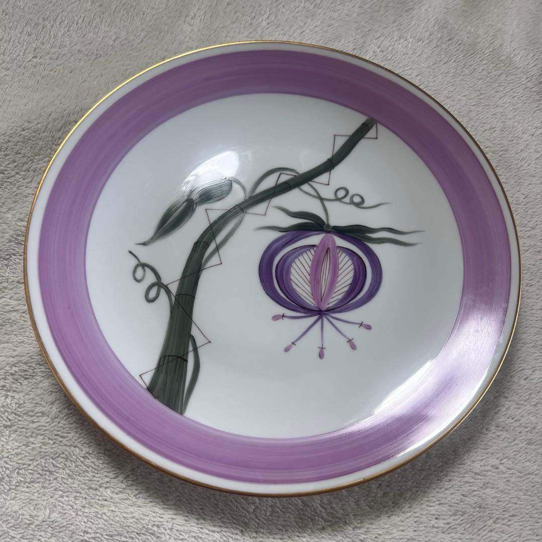 MarieDaageリモージュ　大皿　ディナープレート　ピンクパープル　植物