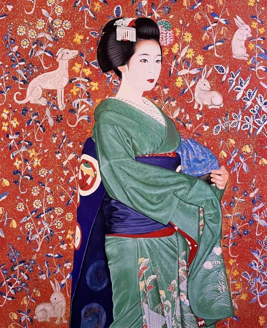 青山亘幹、【花兎】、希少な額装用画集より、新品額装付、状態良好