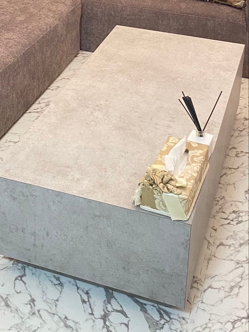 [美品]グレー コンクリート風 ローテーブル