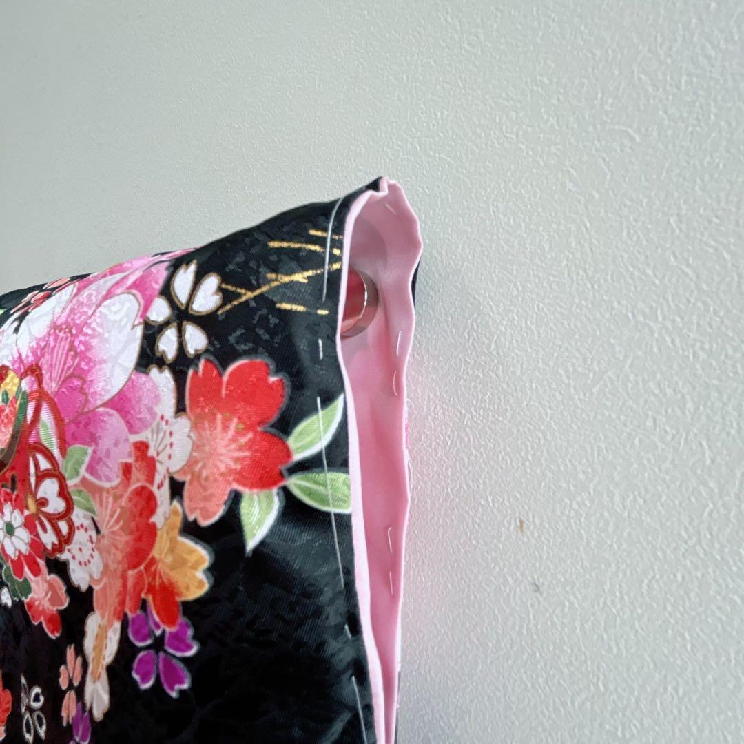 セット　七五三　３歳女の子　長着＆被布＆長襦袢＆小物　黒地　桜　地紋　うさぎ