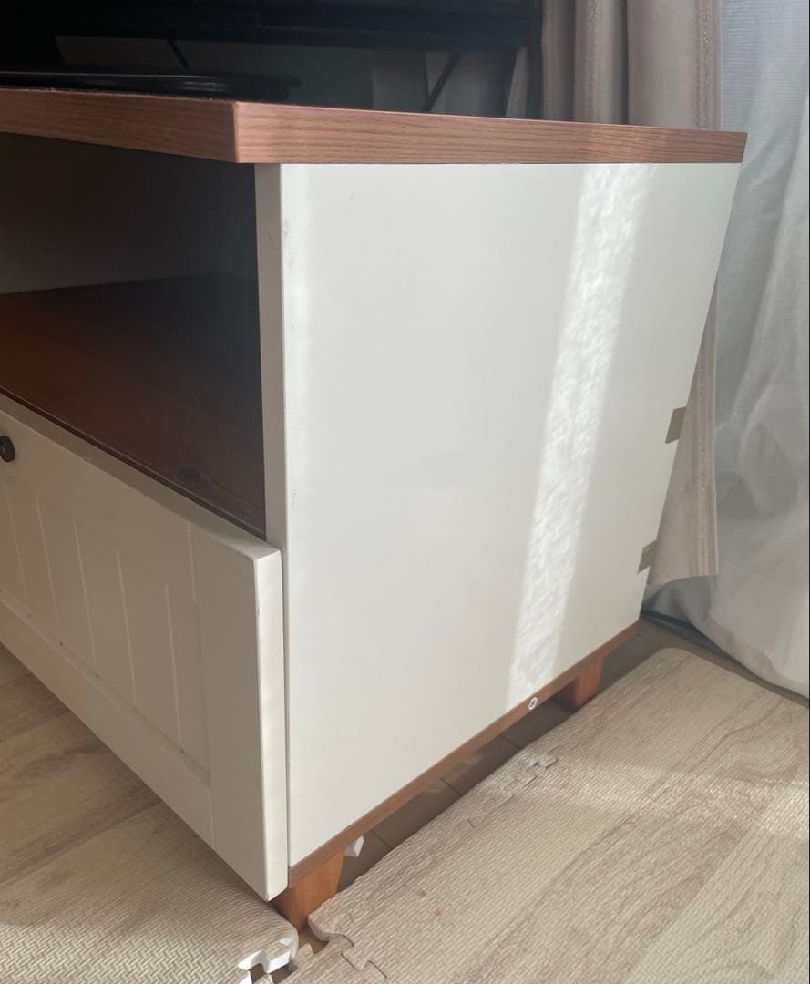 木製テレビ台 ホワイト/ブラウン 収納付き