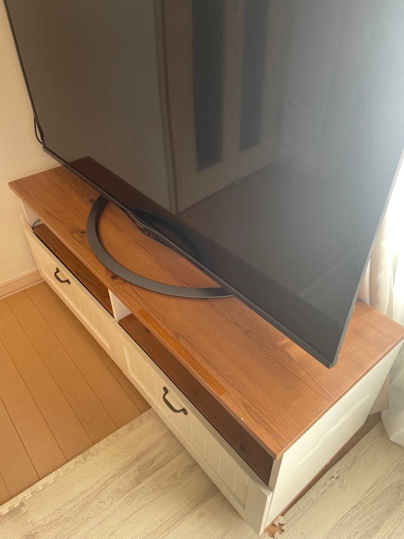 木製テレビ台 ホワイト/ブラウン 収納付き
