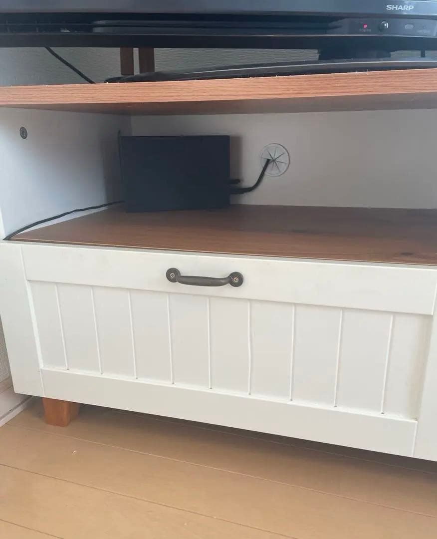 木製テレビ台 ホワイト/ブラウン 収納付き