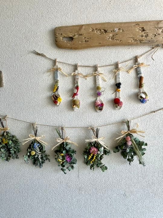 グリーンホワイトドライフラワーガーランド