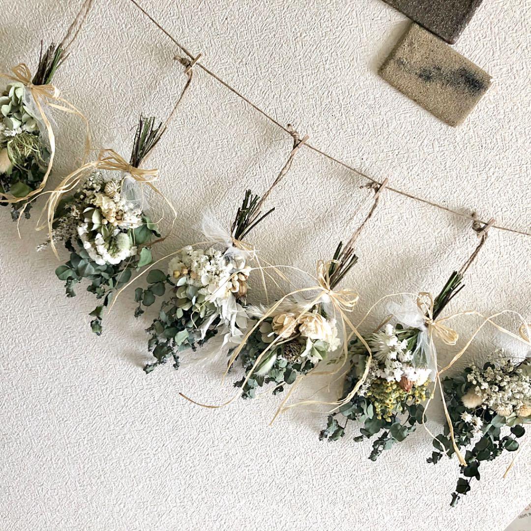 グリーンホワイトドライフラワーガーランド