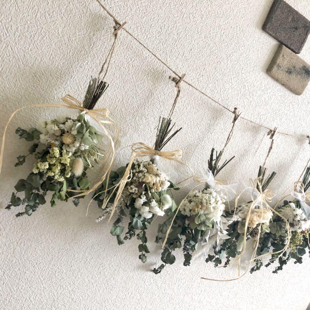 グリーンホワイトドライフラワーガーランド