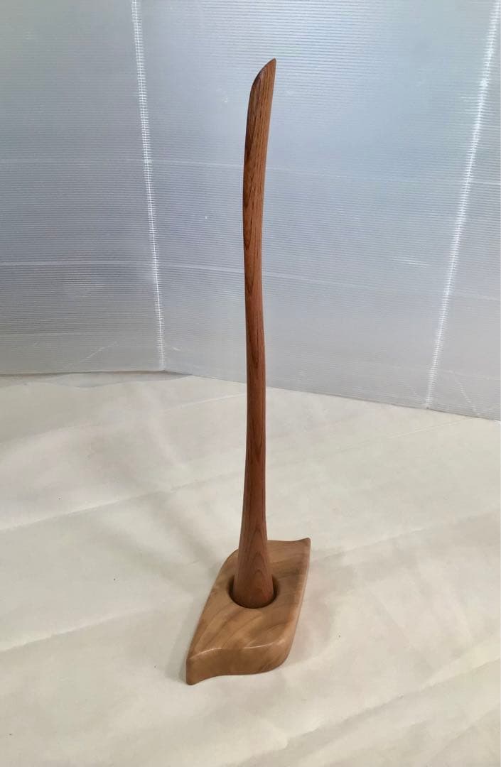 天然木　けやき　マグネット式靴べら／スタンドセット　一点物　手造り