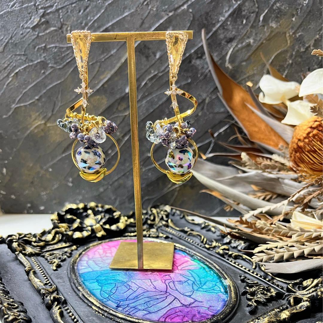 8 ステンレスうねりピアス×チェコガラスファルファーレ　イヤリング変更も可能‼︎