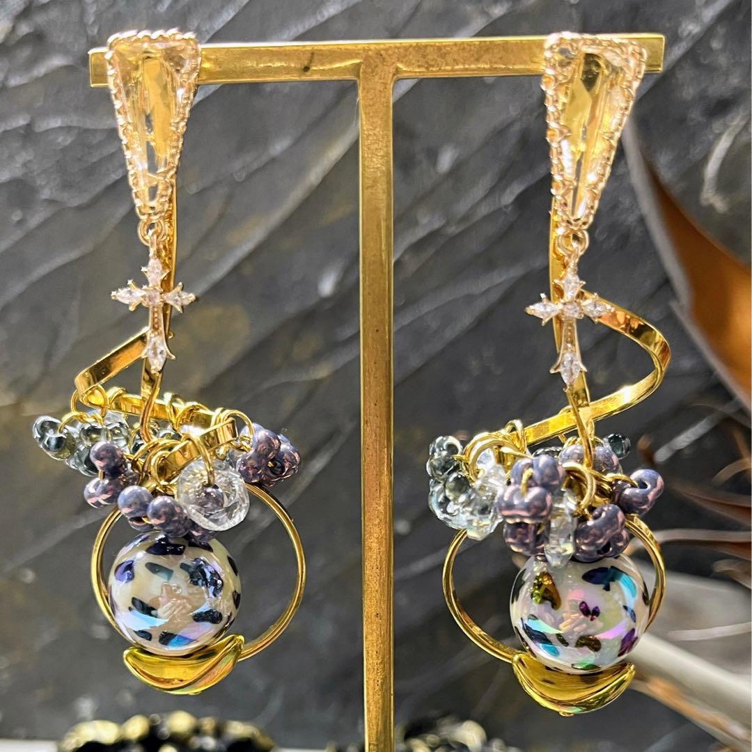 8 ステンレスうねりピアス×チェコガラスファルファーレ　イヤリング変更も可能‼︎