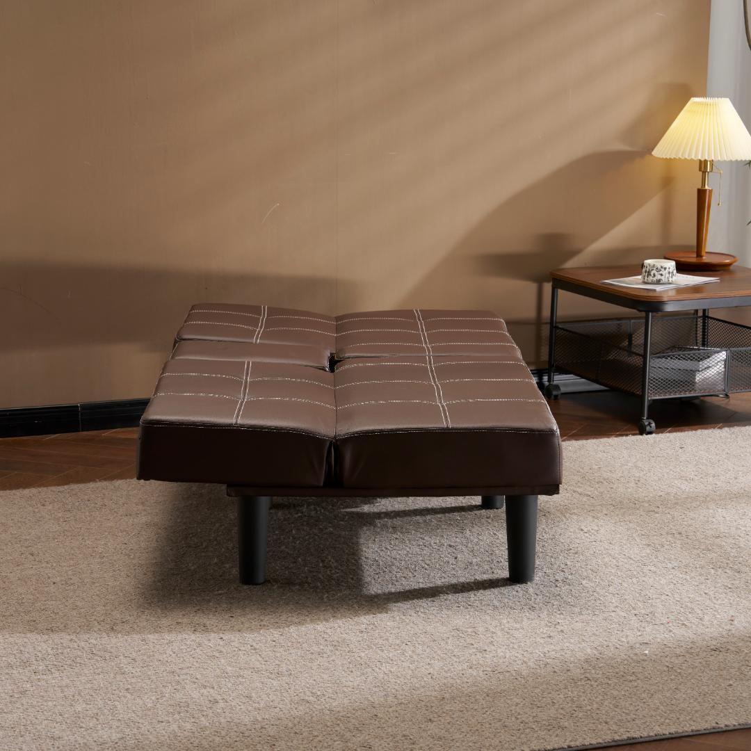 ソファベッド ソファ ベッド カップホルダー付き2人PU背もたれ3段階 ブラウン