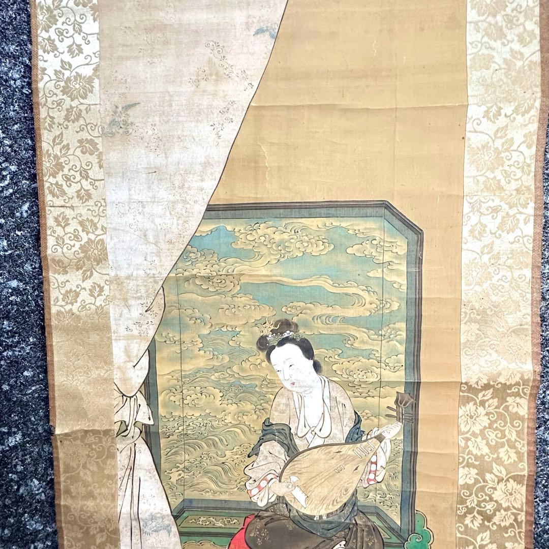 2108様感謝‼️真作 妙なる音色‼️狩野渓雲来信「琵琶仙女」掛け軸 美人