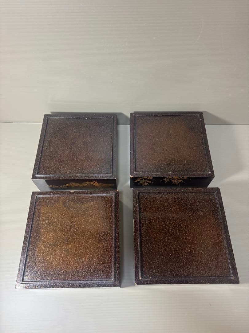 2087黒漆塗り沈金重箱　松梅金蒔絵　4重　高級