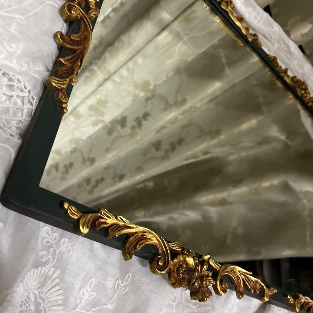 イギリス　ヴィンテージ　アイアンミラー　グリーン