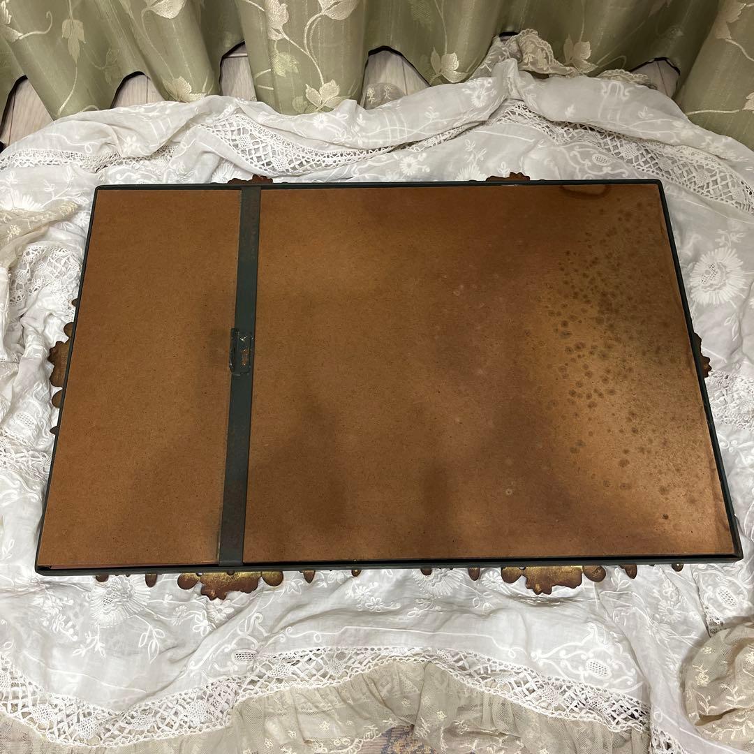 イギリス　ヴィンテージ　アイアンミラー　グリーン