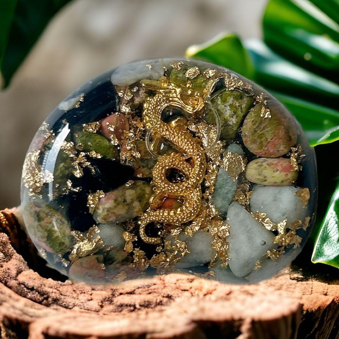 御守り オルゴナイト 金龍 龍神様 握り石